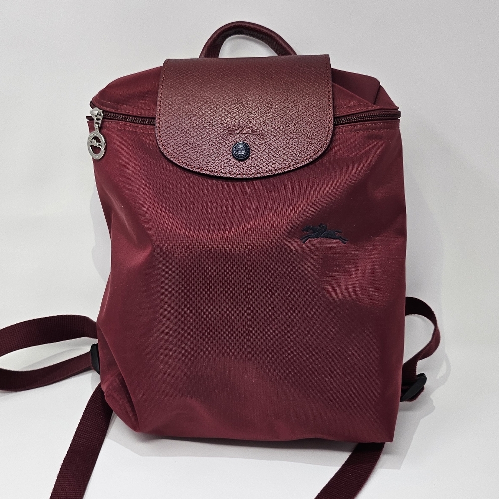 Longchamp Backpack In Wine with Silver Accents